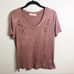 Le Closet Mauve Distressed Short Sleeve T-Shirt